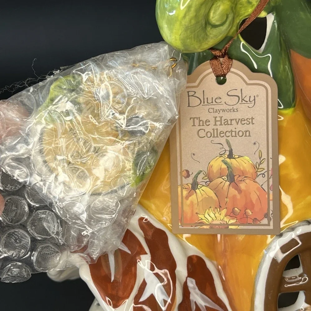 Blue Sky Clayworks Pumpkin Pie Cottage Cat‎ Kitty House Tealight Candle 2018